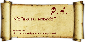Páskuly Ambró névjegykártya